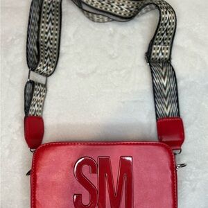 Red Monogram Crossbody Bag with Patterned Strap